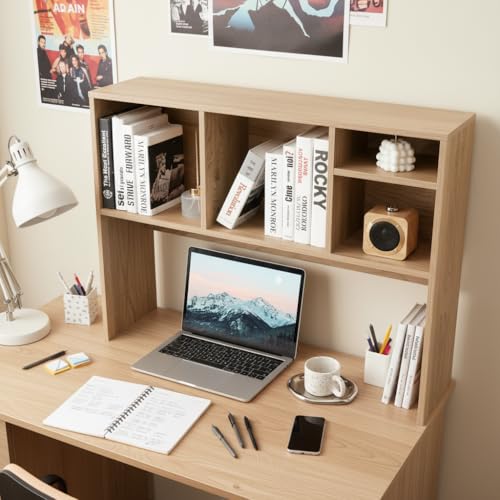 Image of Tangkula Desktop Bookshelf, Countertop Storage Hutch with 4 Shelves for Computer Desk, Desktop 2-Tier Display Rack, Multipurpose Wood Desktop Hutch Storage Organizer for Dorm Office