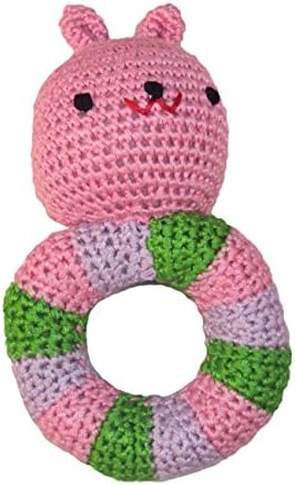 Bunny Baby Rattle Pink - Hand Crocheted, Made of Soft and Silky Yarn - KidStyle by Amikins