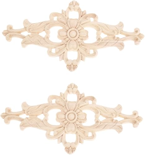 MUXSAM Apliques de madera tallados para muebles, 2 calcomanías de tallado en centro sin pintar para puerta, pared, techo, gabinete, tocador, espejo,