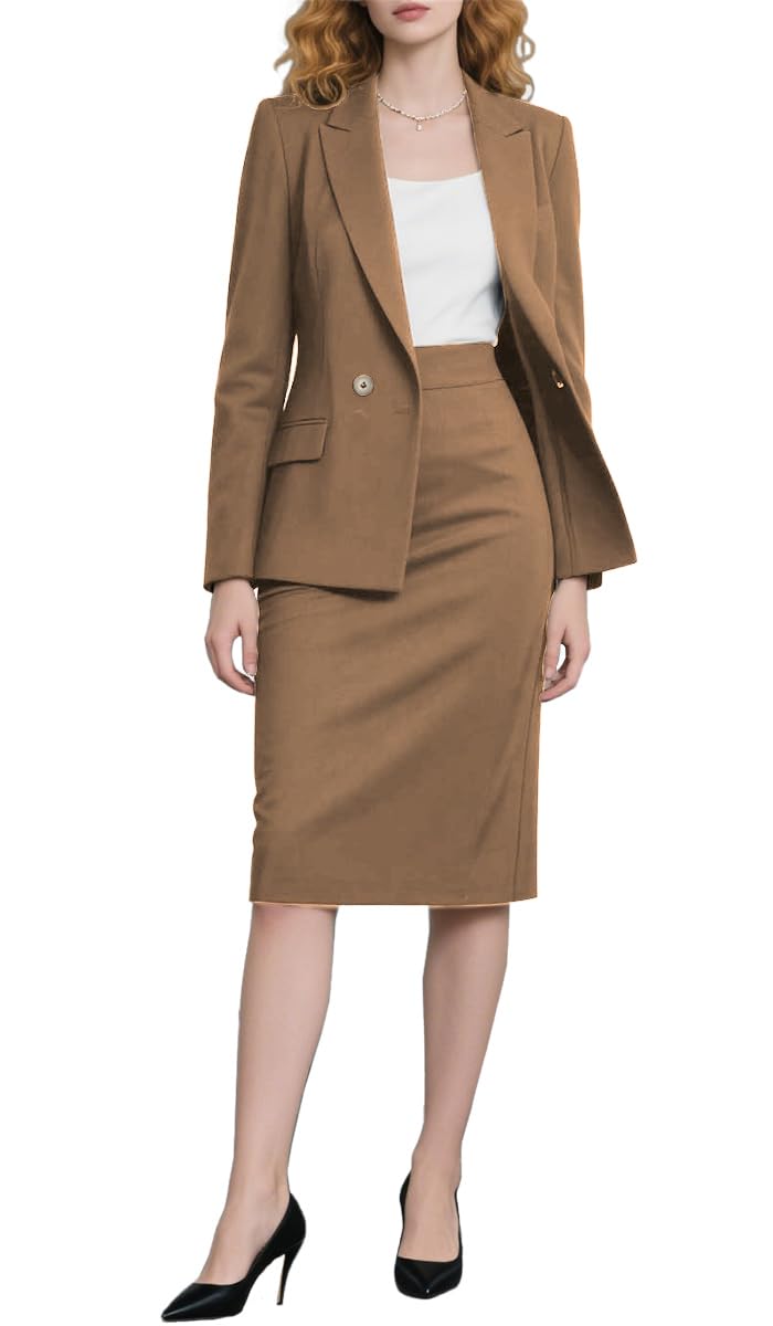 Skirt Sets Women 2 Piece Outfits Business Casual Long Sleeve Blazer and Pencil Skirt