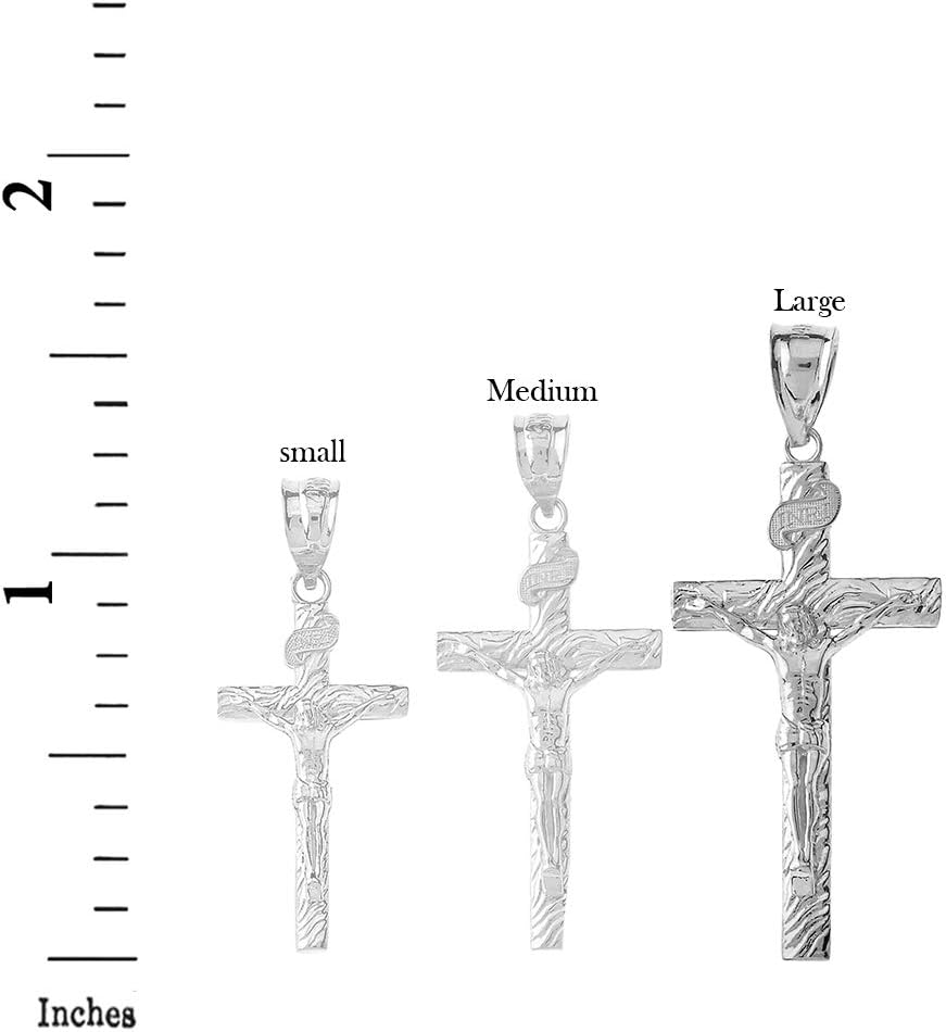 Solid 925 Sterling Silver Wood Textured Crucifix Cross Pendant (1.66")