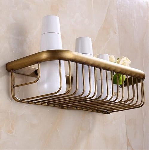 Miniatura 4 de NevStp Estante de baño de latón antiguo, cesta de almacenamiento de ducha montada en la pared, jabonera, champú, cesta de drenaje de almacenamiento