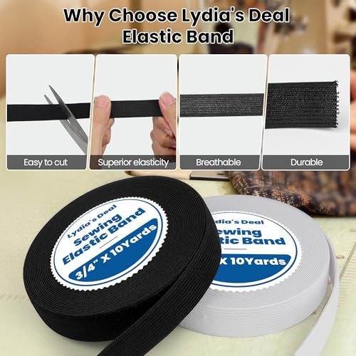 Elastic Band for Sewing, 3/4 Inch Wide High Stretch Knit Elastic, 20 Yards (2 Rolls), Soft & Durable Waistband Elastic for Pants, Skirts & DIY Crafts (10 Yards White, 10 Yards Black)