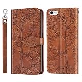 COTDINFOR Compatible with iPhone 6 / 6S Wallet Case, iPhone 6 Case Leather with Card Holder Magnetic Kickstand Wrist Strap Flip Shockproof Case for iPhone 6 / 6S Life Tree Browm