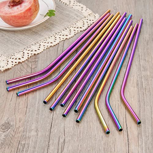 8 Pcs Stainless Steel Straws, Reusable Metal Drinking Straws with 2 Cleaning Brush for Smoothie, Milkshake, Cocktail and Hot Drinks