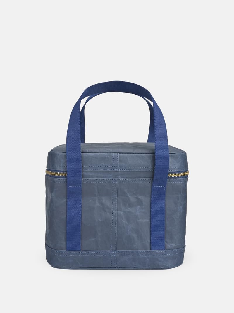 Out of the Woods Walrus Lunch Cooler, Reusable & Eco-Friendly, Insulated, Washable Paper, Interior Mesh & Exterior Pocket, Cotton Handles (Navy)