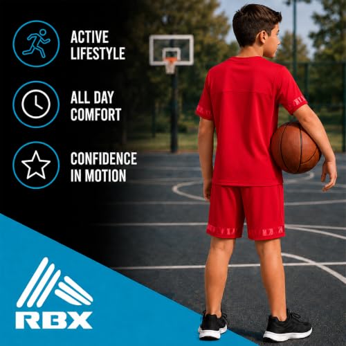 Image of RBX Boys Short Set - 2 Piece Active Performance Short Sleeve Athletic Shirt and Basketball Shorts with Elastic Waistband