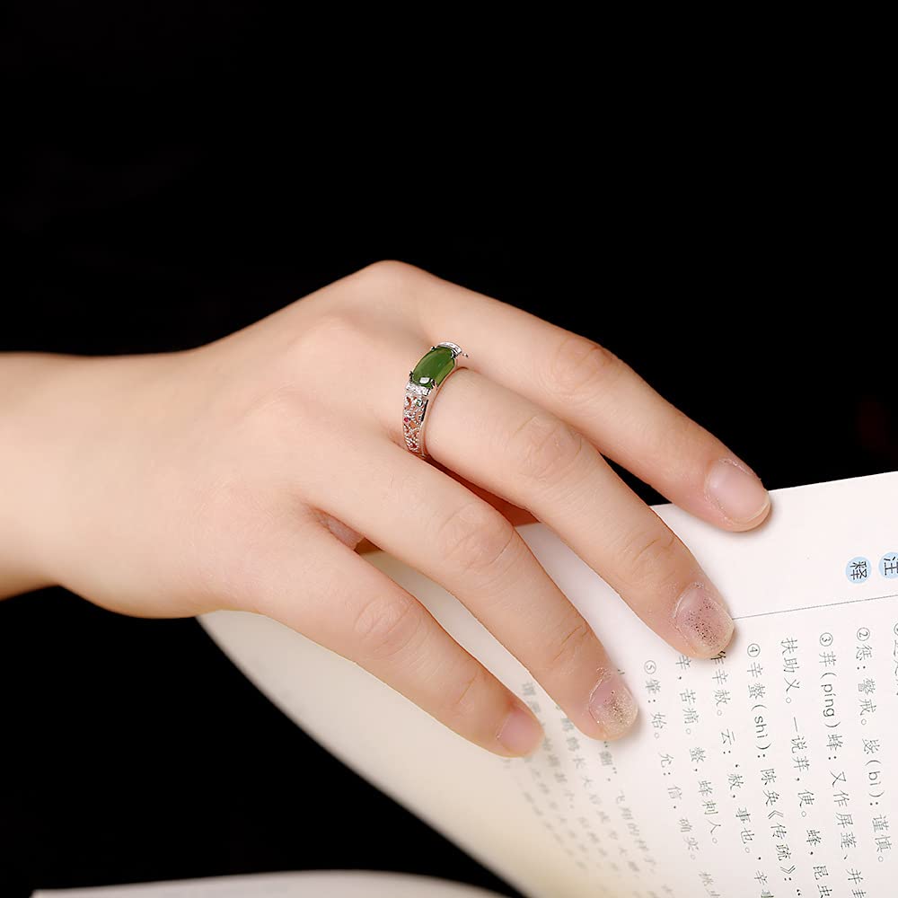 925 Sterling Silber Eingelegtes Hetian Jade Ring Zarte Elegante Hohle Offene Ring Charmante Schmuck Geschenke Für Frauen Mädchen