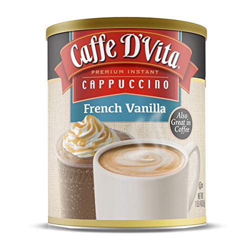 Caffe D’Vita French Vanilla Cappuccino Mix - Instant Cappuccino Mix, French Vanilla Instant Coffee, Gluten Free, No Cholesterol, No Hydrogenated Oils, 99% Caffeine Free - 16 Oz Can, 6-Pack