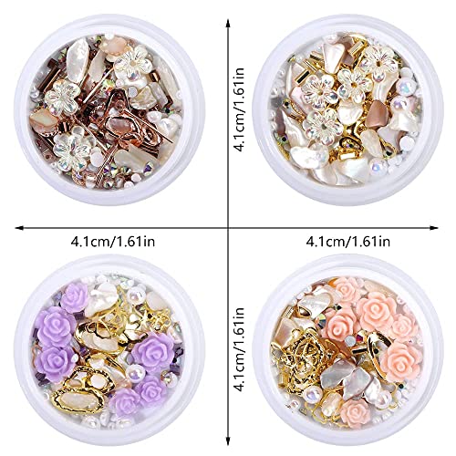 4 Boxes 3D Flowers For Nails, 3D Nail Charms For Acrylic Nails Pearl For Nail Art Decorations, Nail Accessories 3D Pearls Nail Rhinestones For Nails #TOP5