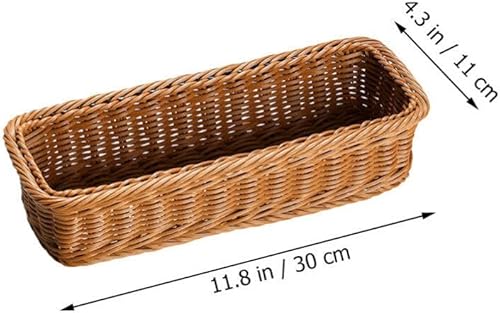 Miniatura 6 de ABOOFAN Organizador de almacenamiento de cubiertos tejido de mimbre, organizador de utensilios de cubiertos, cesta de pan de ratán, bandeja