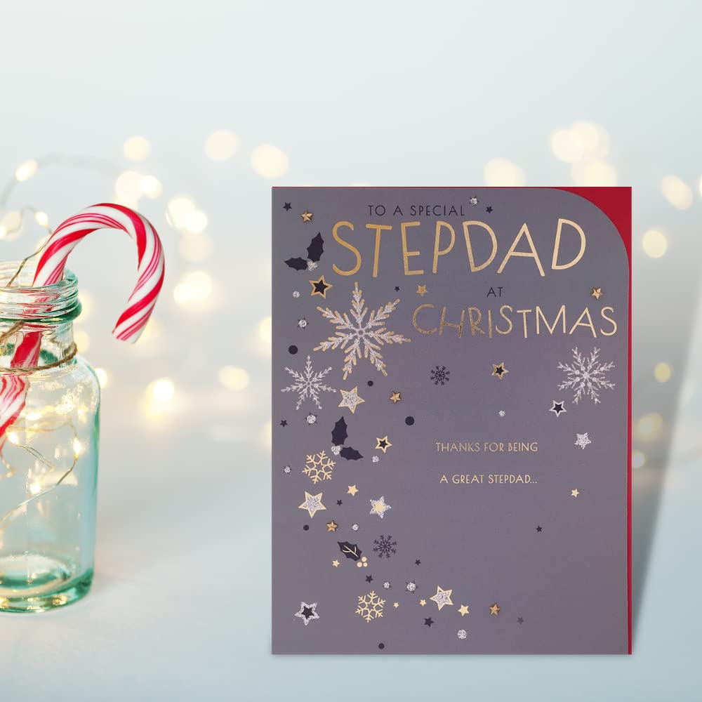 Clintons: Modern Lettering & Snowflakes Stepdad Christmas Card, Multi-Colour, 155 x 201, 1170746 - Image 4