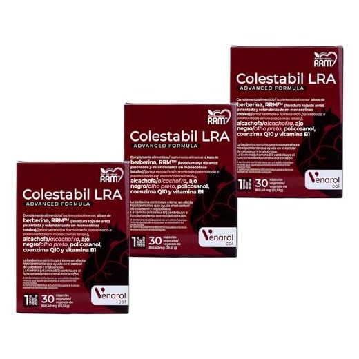 Pack x3 | Colestabil LRA, Suplemento para Control de Lípidos y Triglicéridos, con Berberina, Levadura Roja de Arroz, Alcachofa, Ajo Negro, Policosanol y Vitamina B1 | 30 Cápsulas