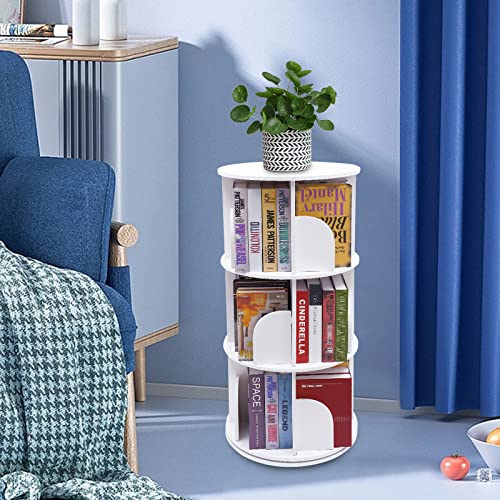 Fichiouy 3/5 Tier 360°Rotating Stackable Bookshelf Organizer, Pvc Counter Bookcase Desktop Shelves For Bedroom Living Room Office (White 3-Layer) #TOP3