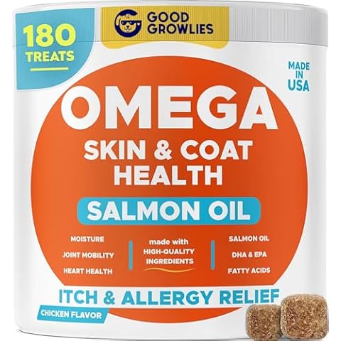 GOODGROWLIES Omega 3 Alaskan Fish Oil Treats for Dogs (160 Ct) - Dry&Itchy Skin + Allergy - Shiny Coats - EPA&DHA Fatty Acids - Natural Salmon Oil Chews - Salmon Cover