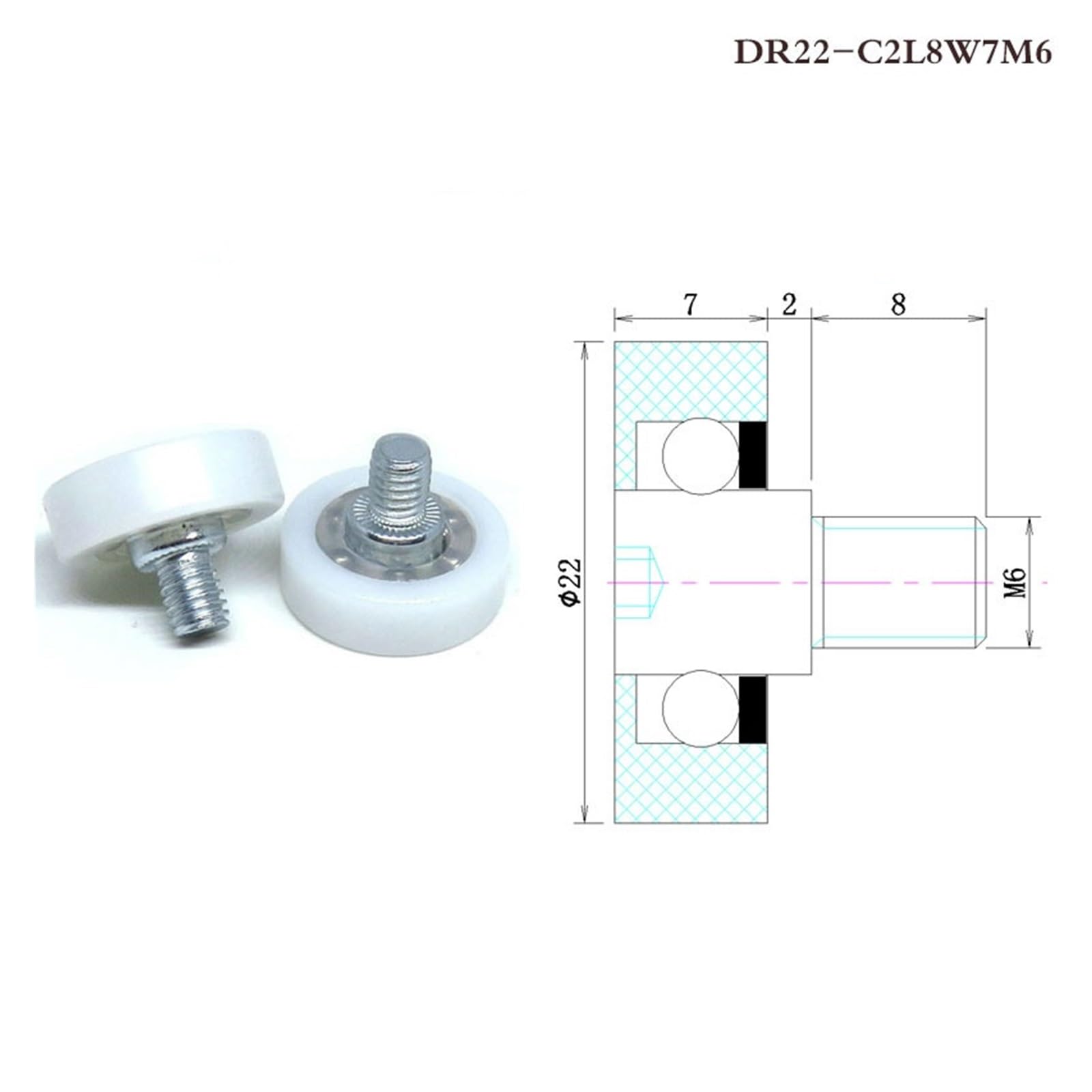 10 sztuk średnica zewnętrzna 19 mm śruba do szuflady POM DR19 C2L8W6M6 prowadnica meblowa koło pasowe do kasy POS (DU22-C2L8W7M6)