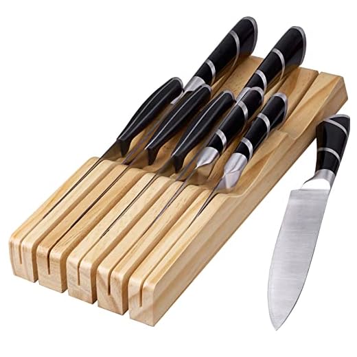 RedCall Kitchen Knife Holder for Drawer Solid Wood Universal Knife Block Without Knives,Bamboo home & chef Knife Drawer Organizer Insert,Premium Under Cabinet Knife Storage (9 knife holder)