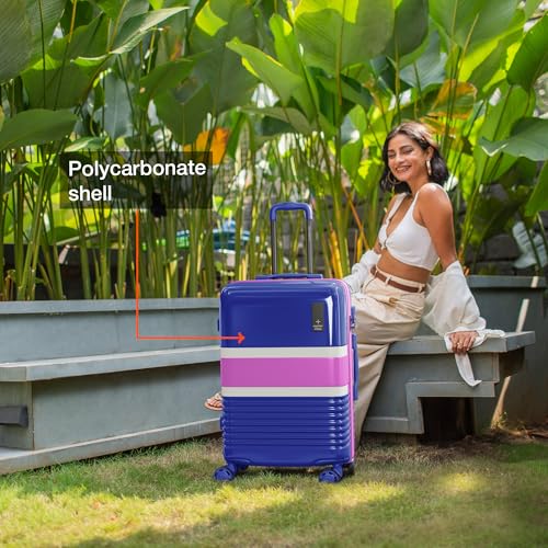 Image of Nasher Miles Mexico Hard-Sided Polycarbonate 8 Wheels Double Spinner Check-in Luggage Blue and Pink 24 inch |65cm Trolley Bag, Medium