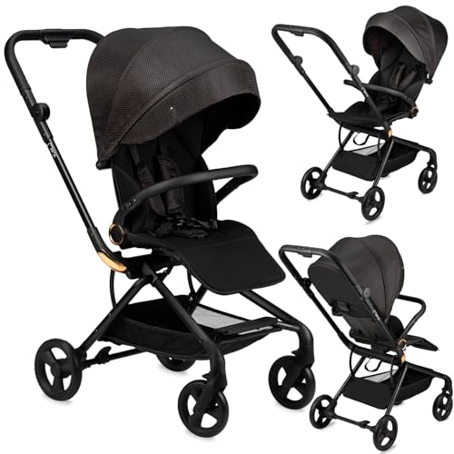 MoMi Kinderwagen ADELLE ab 6. Monat (bis 22 kg), klappbarer Buggy mit 360°-Sitz und 5-Punkt-Sicherheitsgurt, Einkaufskorb, mit Tragegriff zum Tragen nach dem Zusammenklappen