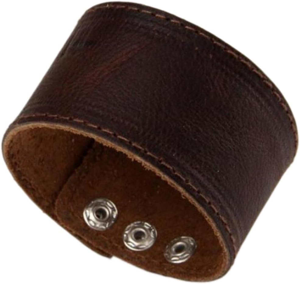 Making up Mens Brown Genuine Leather Cuff Bracelet Adjustable Simple Blank Wide Wristband,Length:21.9cm