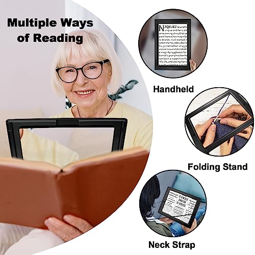 Magnifying Glass for Reading, 10x6 inches Large Full Book Page Rectangular 50 LED Lights Foldable Desktop Magnifiers,Hands Free Magnifier Provide Full Viewing Area for Low Vision and Seniors(Black) 4 Magnifying Glass for Reading, 10x6 inches Large Full Book Page Rectangular 50 LED Lights Foldable Desktop Magnifiers,Hands Free Magnifier Provide Full Viewing Area for Low Vision and Seniors(Black) - Image 5