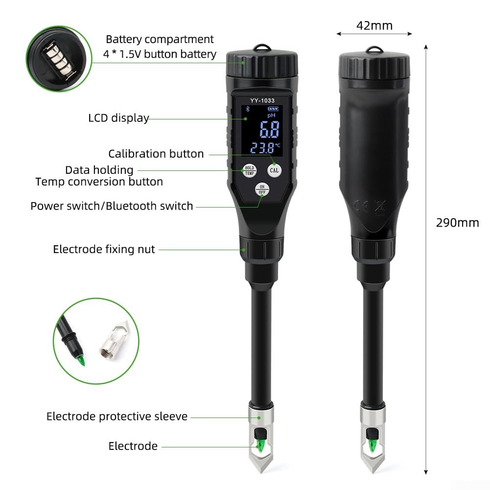 Digitales Boden-pH-Messgerät, Boden- und Wasser-pH-Tester, Detektor, Pflanzen-Blumentopf, Boden-Nährstoff, Bluetooth-Verbindung für Hausgarten, Zimmerpflanzen