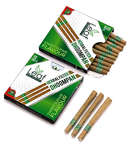 Aarogyam Herbals Leaf Cigarette Hand Rolled with Tendu Leaves, 100% Tobacco and Nicotine Free Smoke for Cough, Cold and Relieve Stress - SWEET SUPARI FLAVOUR, 2 Packets (20 Sticks)