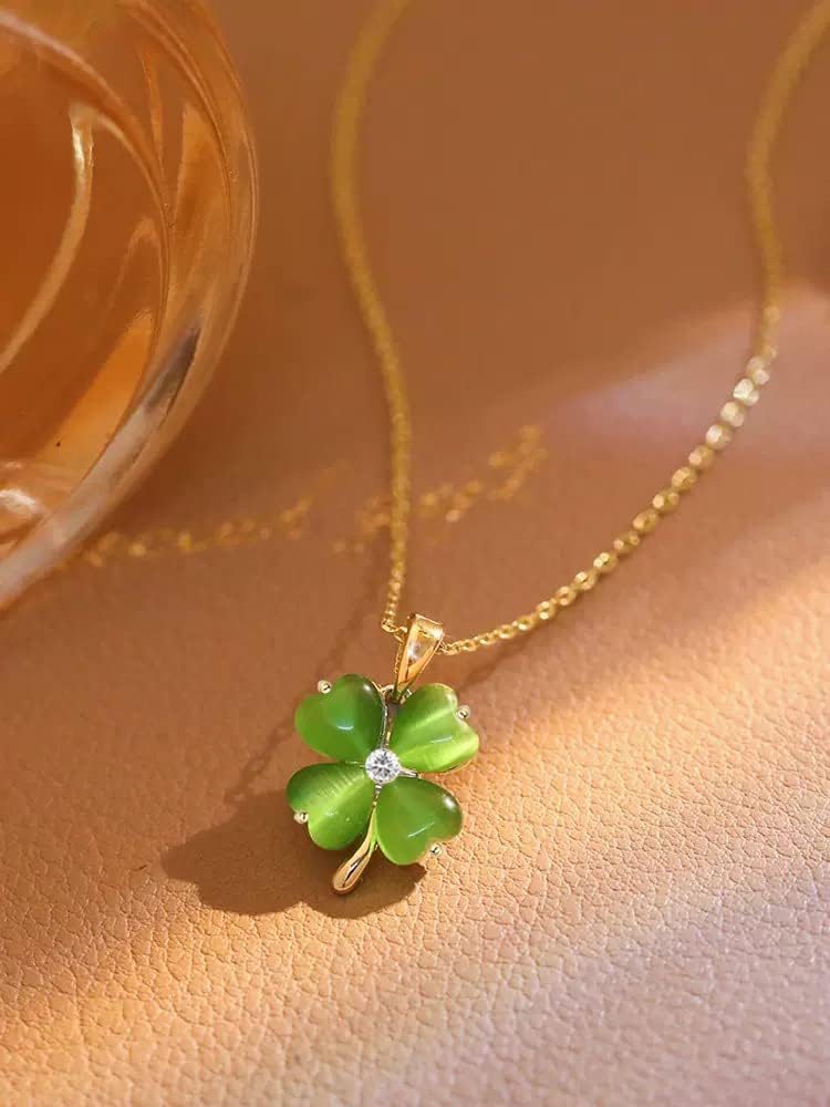 Green 4 Leaf Clover Necklace for Women, Lucky Pendant Chain Necklace Jewelry - Image 4
