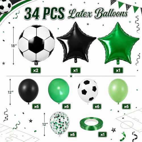 Image of Soccer Balloons, Green Black Balloons, Soccer Sports Theme Party Balloons