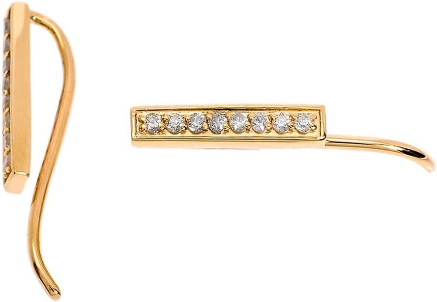 Fine 14K Yellow Gold Diamond Bar Stud Crawler Earrings