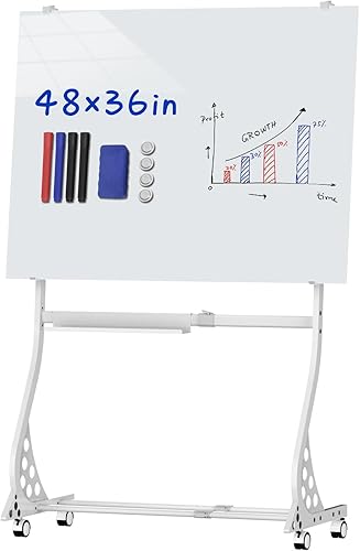 Miniatura 10 de Mobile Glass WhiteboardMifuro 36 x 24 Magnetic Glass Boardw Height Adjustable, Large Portable Dry Erase Board with Stand and Wheels for Home,