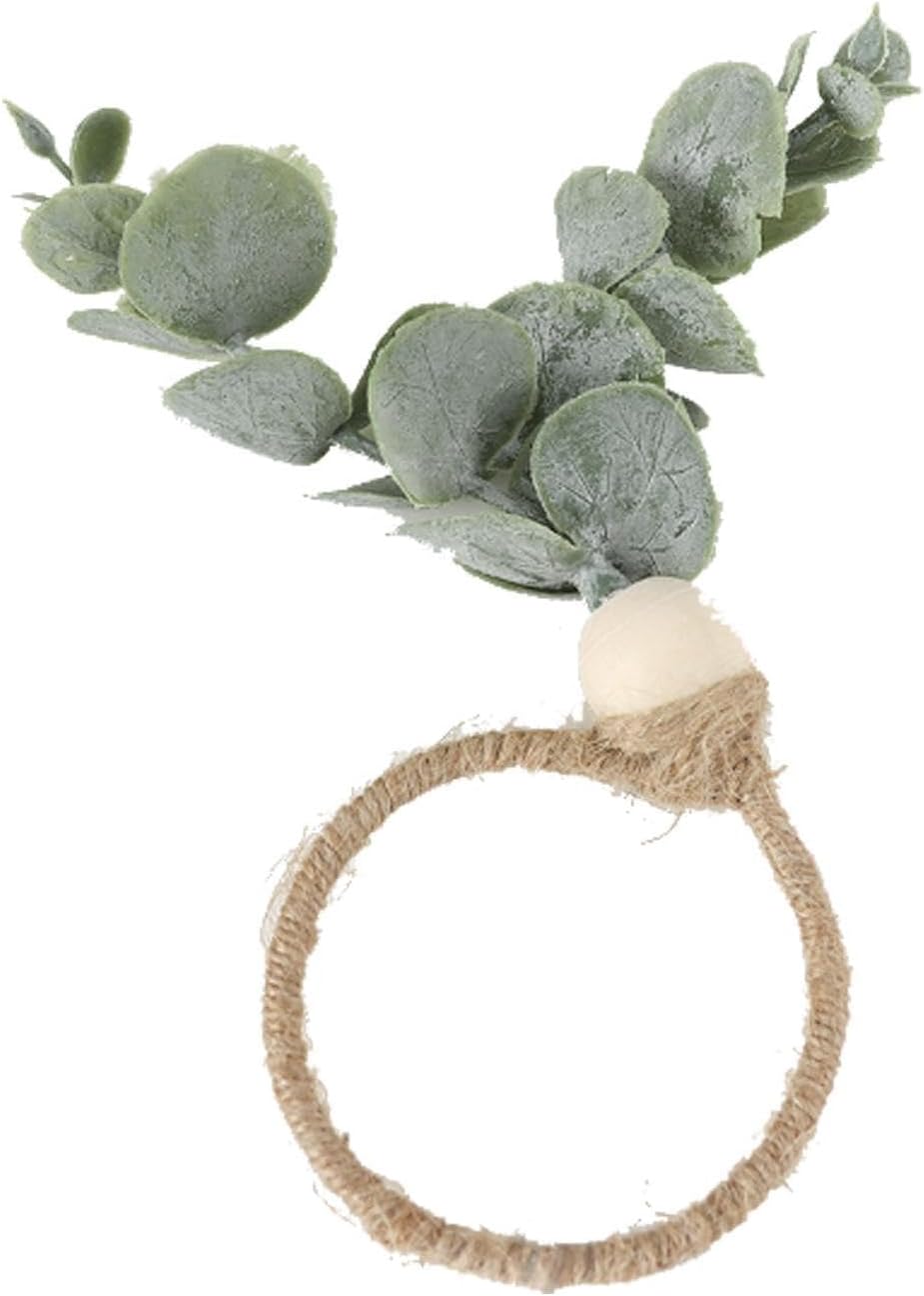 JarThenaAMCS Napkin Rings Set of 30 Rustic Eucalyptus Leaf Rings Wood Bead Farmhouse Napkin Rings for Spring Summer Weddings Christmas Party and Easter Table Decoration