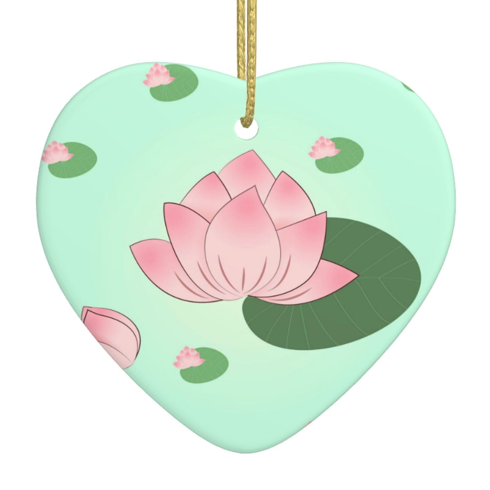 Lotus Flowers Waiting to Bloom Ceramic Christmas Heart Pendant with Silk Thread, Christmas Tree Home Decoration