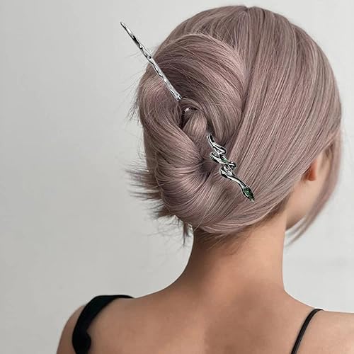 Miniatura 5 de Paquete de 4 palitos para el cabello con diseño de serpiente para cabello largo, accesorios para el cabello 2 en 1, horquilla de estilo chino para
