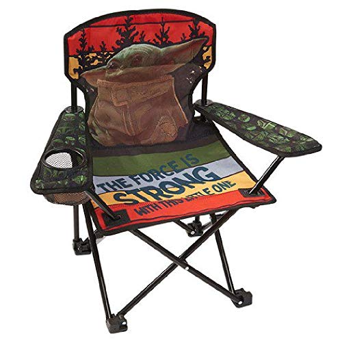 Exxel The Mandalorian Baby Yoda The Child Kids Camping Folding Quad Sports Camp Chair with Cup Holder and Carry Bag with Safety Lock