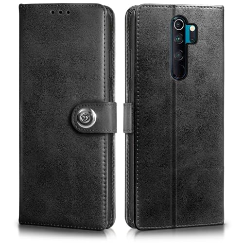 Image of WOW IMAGINE Shock Proof Flip Cover Back Case for Mi Redmi Note 8 Pro (Magnetic Button Flip Case | Wallet Pockets & Stand | Leather Finish | Haze Black)