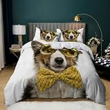 Leleyouzer Hund Bettwäsche Set, Hundemuster Bettwäsche für Jungen Mädchen Teenager, 1pc Mikrofaser Bettbezug mit Reißverschluss und 2pc Kissenbezug 50 x 75cm (D3, 135×200 cm)