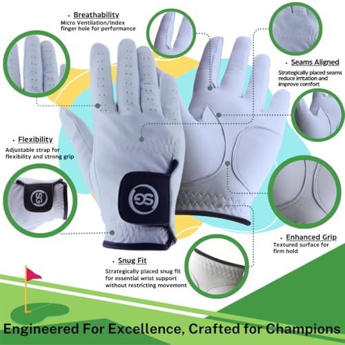 Miniatura 4 de H-Cube Sg Guantes De Golf Para Hombre, Piel De Cabretta Suave, Comodidad Mejorada Y Mejor Agarre