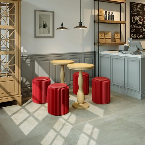 Image of 17 Inch Folding Stool 660lb Foldable Paper Stool, Eco-Friendly Kraft Paper Honeycomb Design Home Furniture Modern, Foldable to 1.2 Inch Round Foot Stool for Living Dining Room (Red)