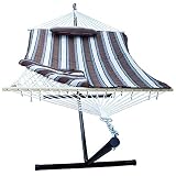 SUNLAX Double Hammock with Stand - 2 Person Cotton Rope Hammock with 12FT Portable Steel Stand ,Spre