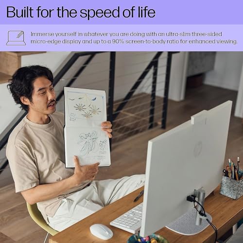 Image of HP 27 i7 All in One Desktop, 27 inch FHD Display, Intel Core i7-1355U, 32GB RAM, 1TB SSD, Wired Keyboard & Mouse, IR Camera, HDMI, RJ45, Wi-Fi 6, Windows 11 Home, White