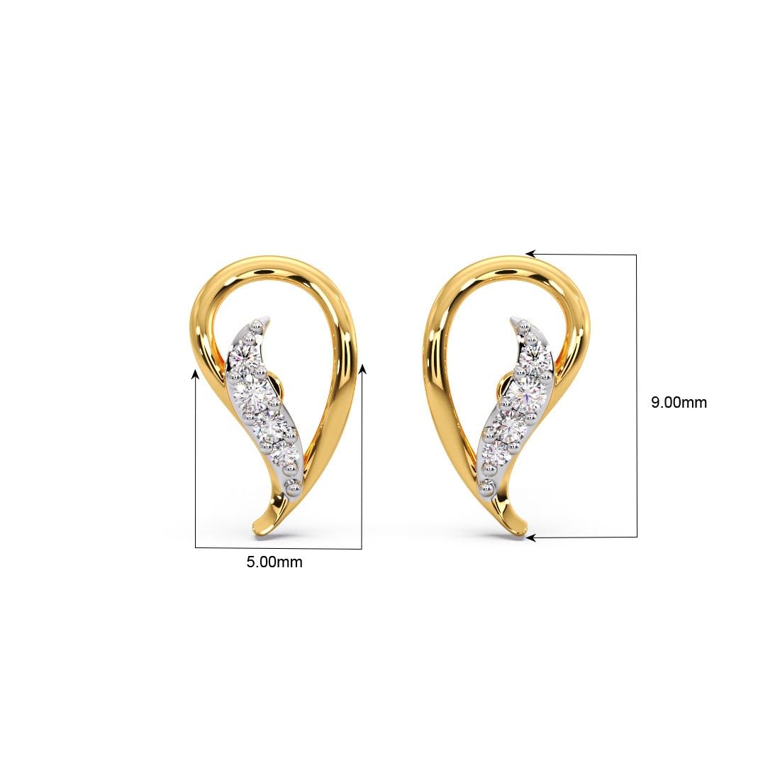CANDERE 18K Yellow Gold Stud Diamond Earrings with dimensions indicated