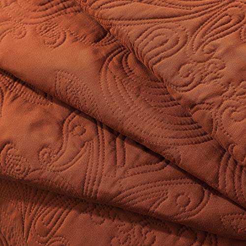 Honeilife Queen Quilt Bedding Set - 3 Pieces Microfiber Quilt Sets Lightweight Bedspreads Reversible Coverlets Retro Bed Cover Paisley Pattern Bedding Set All Season Quilts-Rust #TOP6