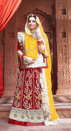 Image of Heavy Embroidery Work Semi Stitched Shimmer Silk Rajputi Poshak For Women Rajasthani Lehenga Choli