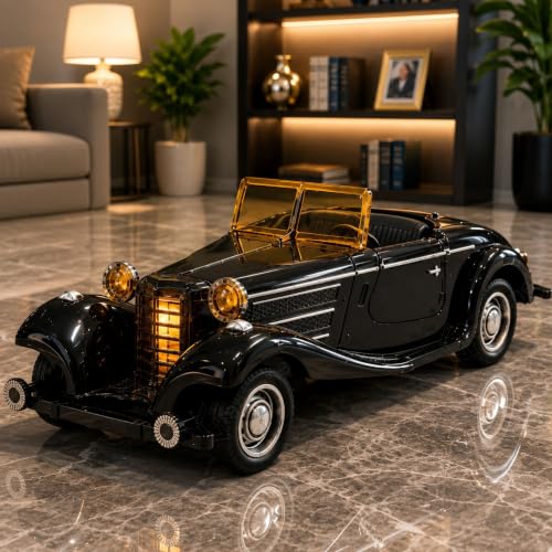 Image of GRAPHENE 1:32 Metal Diecast Vintage Toy Car Pull Back Action Light Sound Openable Doors Decorative Item Antique Retro Classic Model Car for Kids Toddlers Car Collectors Birthday Gift(Black)