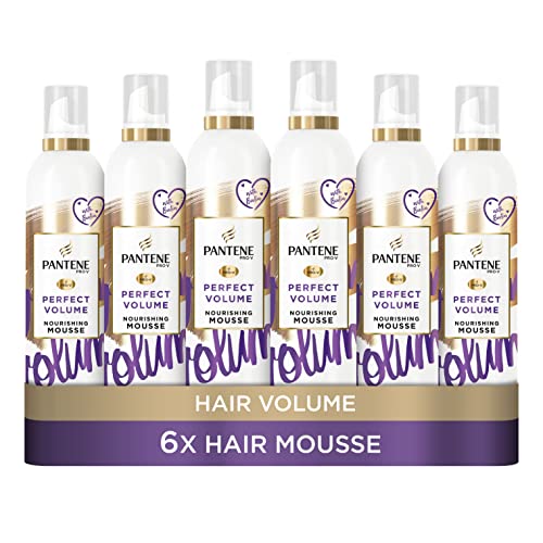 Pantene Espuma para el cabello para volumen, protección contra el calor, productos espesantes para el cabello para mujeres, 6 x 200 ml, voluminizadora para un cabello más grueso y voluminoso, no