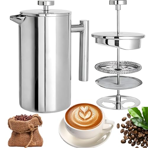 CXAFQ 350ML cafetera francesa, prensa francesa, Cafetera térmica de doble capa de acero inoxidable, 16 * 7.5 cm, Con filtro de 80 mallas, Lograr 0 residuos para extraer café, té y bebidas