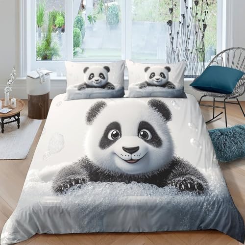 Parure de lit 3 pièces panda 135x200cm en microfibre hypoallergique - 4