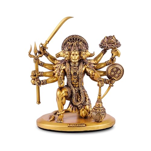 Image of Artarium Resin Gold Panchmukhi Hanuman Murti Bajrangbali Murti Statue Anjaneya Pavan Putra Sankat Mochan Bhagwan for Home Decor Protection (Sitting Panchmukhi Hanuman 6 Inch)