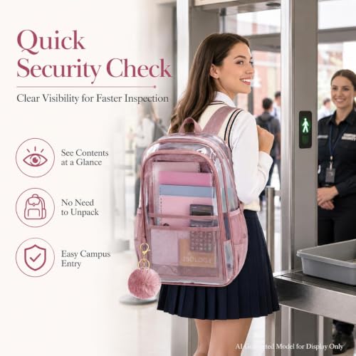 Image of AGSDON Clear Backpack, Heavy Duty Transparent Bookbag, See Through PVC Backpacks for Women Men